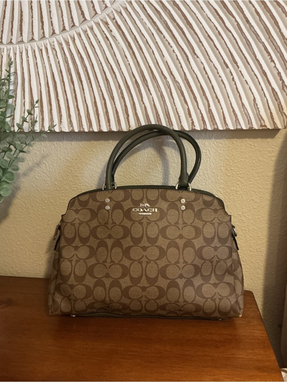 Coach Brown Signature Dome Satchel with Dark Brown Handles